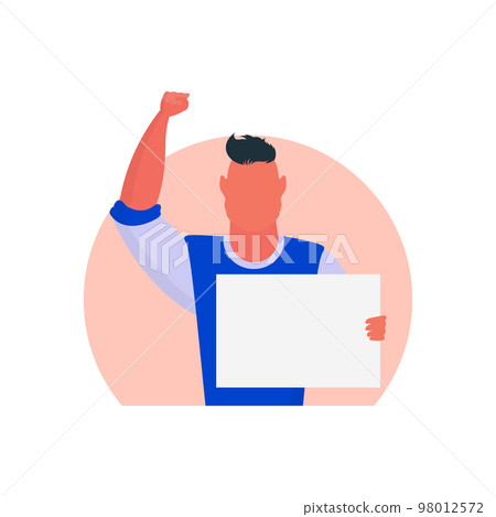 Protest concept Guy with a blank banner in his hands. With space for your text. Rally or protest concept. Cartoon style. 98012572