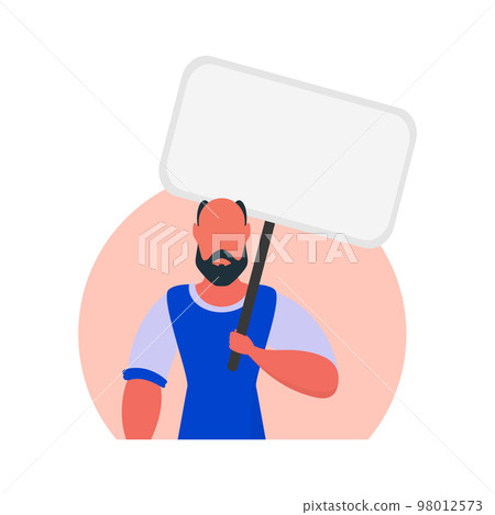 Protest concept A man holds an empty banner in his hands. With space for your text. Rally or protest concept. Cartoon style, vector illustration. Protest concept A man holds an empty banner in his hands. With space for your text. Rally or protest concept. Cartoon style, vector illustration. 98012573