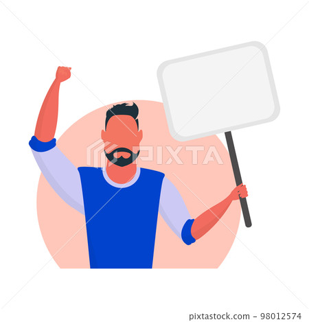 Protest concept A man holds an empty banner in his hands. With space for your text. Rally or protest concept. Vector illustration. Protest concept A man holds an empty banner in his hands. With space for your text. Rally or protest concept. Vector illustration. 98012574