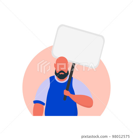 Protest concept A man holds an empty banner in his hands. With space for your text. Rally or protest concept. Cartoon style. Protest concept A man holds an empty banner in his hands. With space for your text. Rally or protest concept. Cartoon style. 98012575