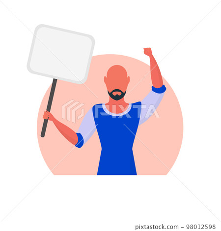 Protest concept A man with a blank banner in his hands. With space for your text. Rally or protest concept. Cartoon style. 98012598