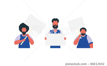 A guy with an empty banner in his hands. Protest concept. Vector illustration. A guy with an empty banner in his hands. Protest concept. Vector illustration. 98012642