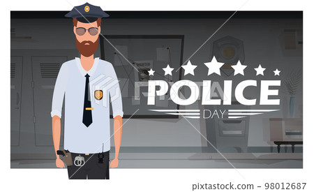 Police day poster in flat 2d style. Feast of the defenders of order. Vector. Police day poster in flat 2d style. Feast of the defenders of order. Vector. 98012687