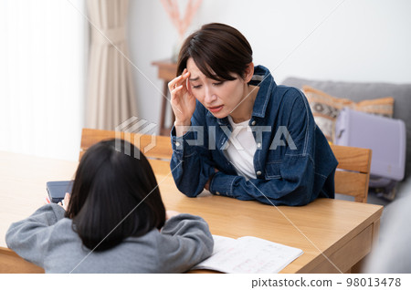 孩子學習不好的父母和孩子的形象 98013478