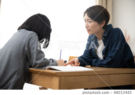 Image of parent and child whose child's study is not going well 98013485