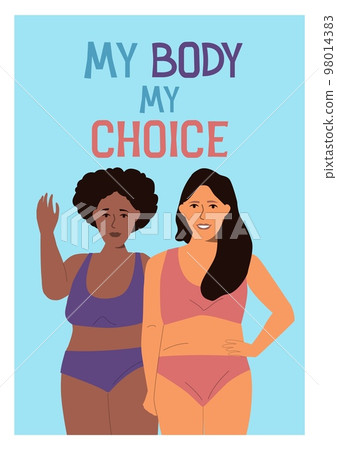 Feminist poster. International Women s Day of feminism and female solidarity. Social movement. Equal rights. Cartoon banners with independent girls. Body positive. Vector greeting card 98014383