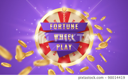 Casino roulette wheel, win prize. Lucky lottery game, luck in jackpot gamble, circle bet winner, fortune game play. Flying golden coins 3d isolated elements. Web banner. Vector background Casino roulette wheel, win prize. Lucky lottery game, luck in jackpot gamble, circle bet winner, fortune game play. Flying golden coins 3d isolated elements. Web banner. Vector background 98014419