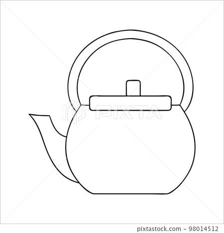 Teapot line icon. Black and white teapot vector illustration. Linear art kettle isolated on white background. Doodle style kitchen equipment 98014512