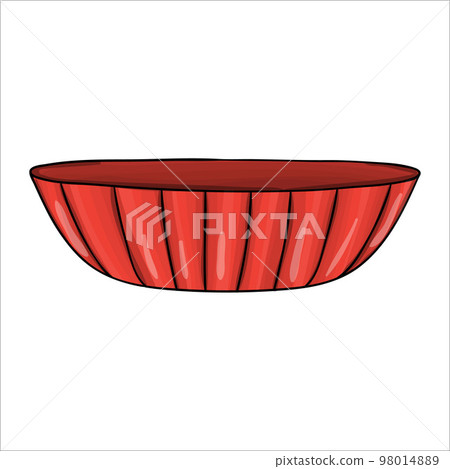 Vector red pie plate. Kitchen tool icon isolated on white background. Cartoon style cooking equipment. Crockery vector illustration Vector red pie plate. Kitchen tool icon isolated on white background. Cartoon style cooking equipment. Crockery vector illustration 98014889