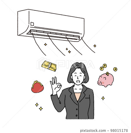 一個簡單的觸摸插圖一個女人用空調成功節省電力 一個簡單的觸摸插圖一個女人用空調成功節省電力 98015178