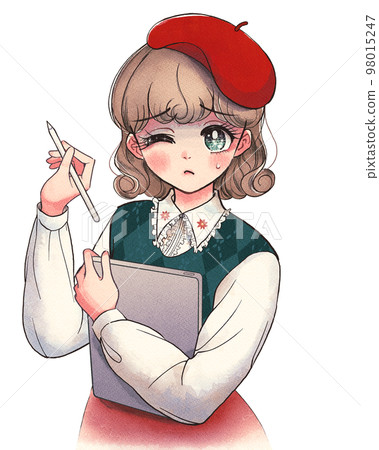 Slump, a digital cartoonist wearing a retro-style beret Slump, a digital cartoonist wearing a retro-style beret 98015247