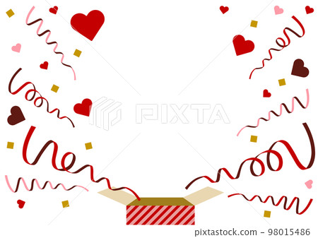 Illustration frame of hearts and ribbons popping out of a gift box Valentine's Day with margins Illustration frame of hearts and ribbons popping out of a gift box Valentine's Day with margins 98015486