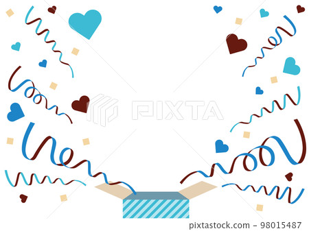 Illustration frame of hearts and ribbons popping out of the gift box White Day with margins 98015487