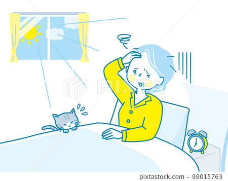 Illustration material of a senior woman who has a hard time waking up in the morning Illustration material of a senior woman who has a hard time waking up in the morning 98015763