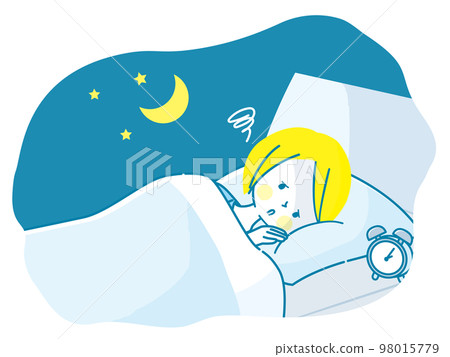 Illustration material of a woman who is having trouble sleeping Illustration material of a woman who is having trouble sleeping 98015779