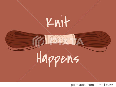 Creative knitted card with inspirational phrase. Poster design. Knitting hobby 98015966