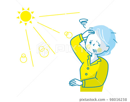 Illustration material of a senior woman who is painful because the sun's light is dazzling 98016238