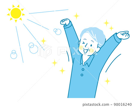 Senior man stretching while bathing in the sun 98016240