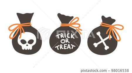 Set of vector sacks with sweets for trick or treat game. Traditional Halloween party elements. Scary bags with skull and bones collection. Samhain desserts packs. Autumn holiday design Set of vector sacks with sweets for trick or treat game. Traditional Halloween party elements. Scary bags with skull and bones collection. Samhain desserts packs. Autumn holiday design 98016538