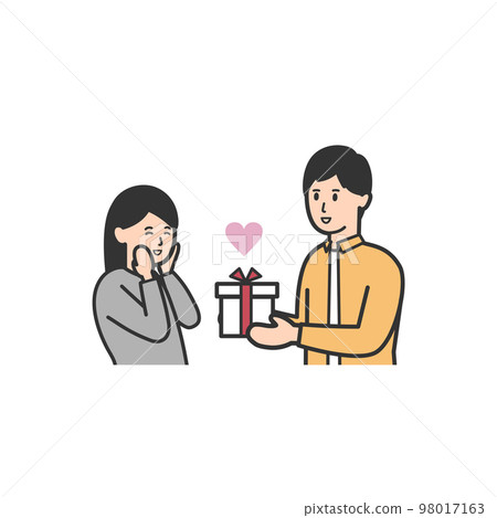 Illustration of giving a gift from a man to a woman 98017163