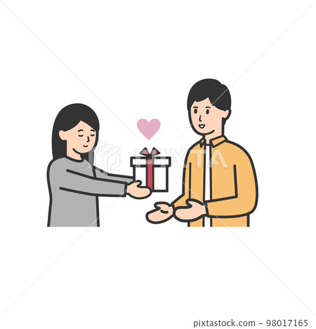 Illustration of giving a gift from a woman to a man Illustration of giving a gift from a woman to a man 98017165