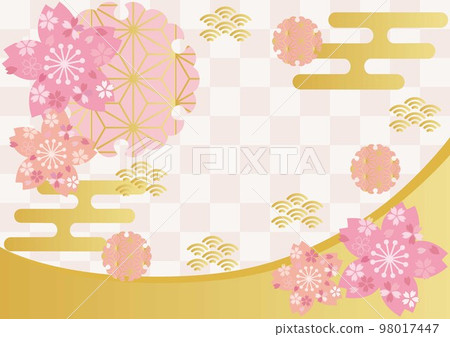 日式櫻花金葉_格子背景1567 日式櫻花金葉_格子背景1567 98017447