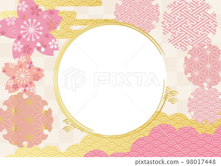 Pink Japanese pattern round frame_lattice background 1566 98017448