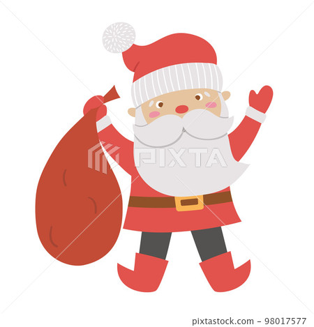 Vector Santa Claus with red sack. Cute winter Father Frost illustration isolated on white background. Funny flat style character for Christmas, New Year or winter design 98017577