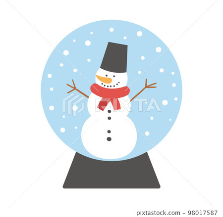 Vector snow globe with snowman and snowflakes. New Year decor item. Christmas tree toy isolated on white background. Cute winter Holidays ball for festive decorations. Vector snow globe with snowman and snowflakes. New Year decor item. Christmas tree toy isolated on white background. Cute winter Holidays ball for festive decorations. 98017587