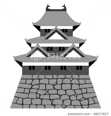 Japanese castle: Three-story, three-storey castle tower and turret 98017827