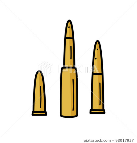 Bullets set, shells for firearms. Doodle vector illustration on a white background. 98017937