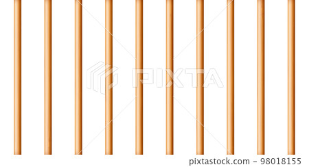 Realistic wooden lattice, rural picket fence. Farm or village house boundary, garden enclosing planks. Detailed wooden jail cage. Criminal background mockup. Creative vector illustration 98018155