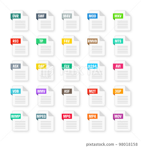 Common system file formats. Document types and extensions. Flat style icons collection. Document pictogram, web design UI element, template. Computer program or application icon. Vector illustration Common system file formats. Document types and extensions. Flat style icons collection. Document pictogram, web design UI element, template. Computer program or application icon. Vector illustration 98018158