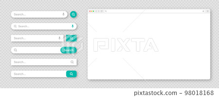 Blank internet browser window with various search bar templates. Web site engine with search box, address bar and text field. UI design, website interface elements. Vector illustration 98018168