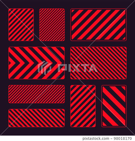 Various red warning signs with diagonal lines. Attention, danger or caution sign, construction site signage. Realistic notice signboard, warning banner, road shield. Vector illustration 98018170