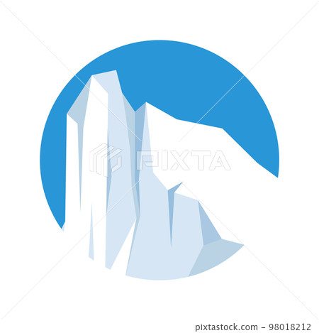 Round floating iceberg, drifting arctic glacier, block of frozen ocean water. Icy mountains with snow. Melting ice peak. Antarctic snowy landscape. South and North Pole. Vector illustration 98018212