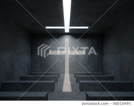 christian light cross in the dark room, 3d rendering christian light cross in the dark room, 3d rendering 98018495