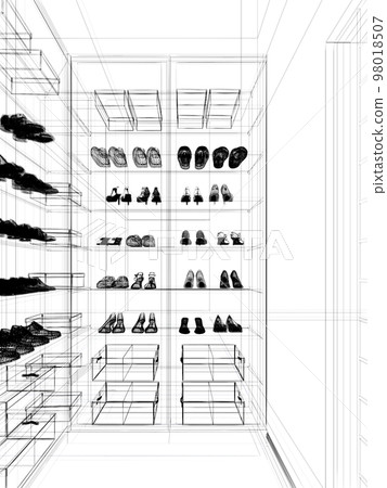 sketch design of  interior shoe room, 3d rendering 98018507