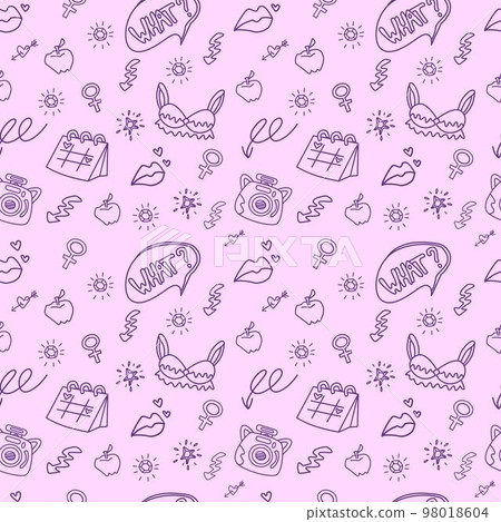 2000s emo girl kawaii style seamless pattern texture background with elements like underwear, lips, arrow, speech balloon and diamond Doodle design for textile graphics, wallpapers 2000s emo girl kawaii style seamless pattern texture background with elements like underwear, lips, arrow, speech balloon and diamond Doodle design for textile graphics, wallpapers 98018604