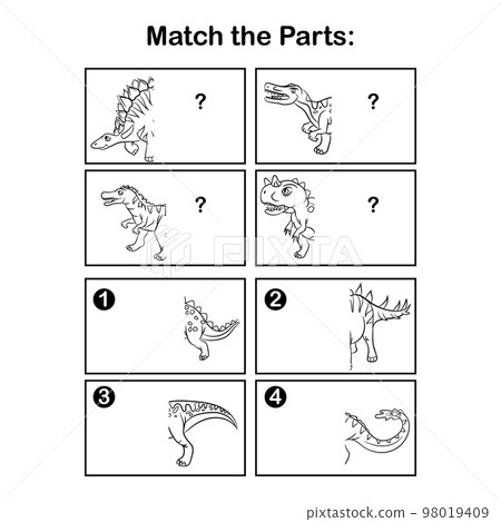 Matching children educational game. Activity for preschool kids and toddlers. Match the halves dinosaur coloring sheet 98019409