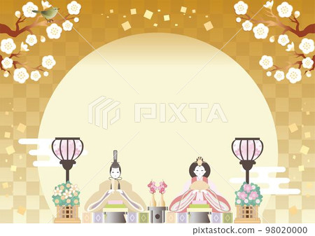 Frame Hinamatsuri Hina dolls Hina dolls March spring Japanese style background simple illustration material 98020000