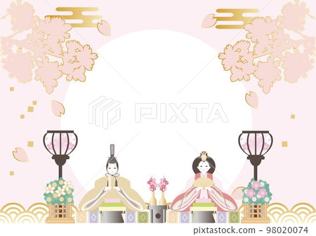 Frame Hinamatsuri Hina dolls Hina dolls March spring Japanese style background simple illustration material 98020074
