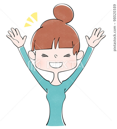 一個快樂的女人舉起雙手的插圖 98020389