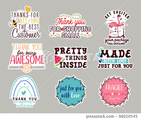 Creative design of sticker with phrases Made with love, thanks for supporting small business and others for supporting small business labels. Stock illustrations 98020545