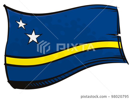 Painted Curacao flag waving in wind 98020795