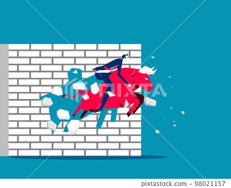 Breaking wall. Ride red bull and breaking wall. Business bull market concept Breaking wall. Ride red bull and breaking wall. Business bull market concept 98021157