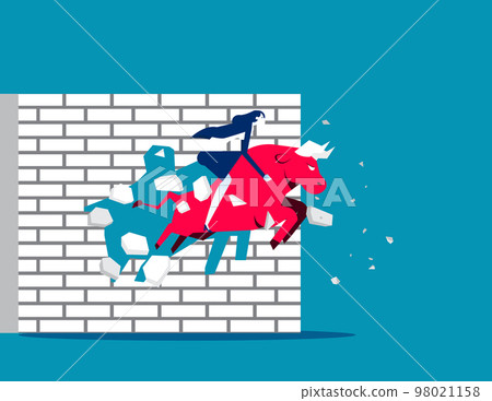 Breaking wall. Ride red bull and breaking wall. Business bull market concept Breaking wall. Ride red bull and breaking wall. Business bull market concept 98021158