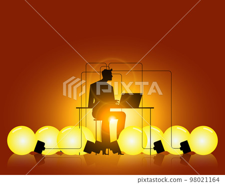 Businessman working and multi creative idea. Business lightbulb vector illustration 98021164