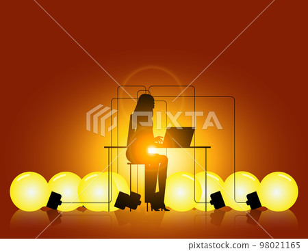 Businesswoman working and multi creative idea. Business lightbulb vector illustration 98021165