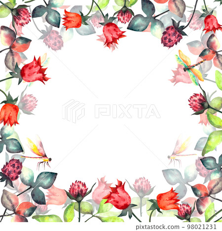 Flowers. Watercolor frame of hand painted spring wild flowers 98021231